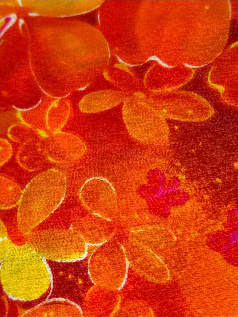 Vintage 1970s Orange Tropical Hibiscus Fabric 1⅔ Yards 44” Retro Mod Polyester